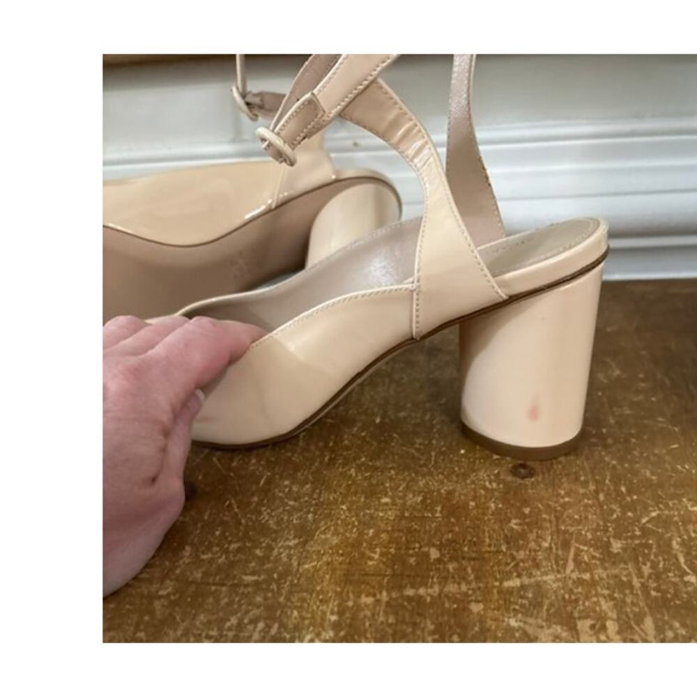 Stuart Weitzman Heel Block Round Toe Nude Ankle Strap Patent Leather Sz 9 NEW - Picture 8 of 8
